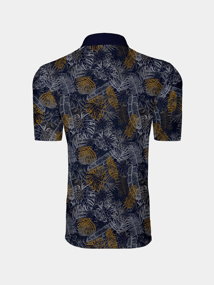 Hyped-up Tropical Men's Ribbed Collar Polo Top UPF50+