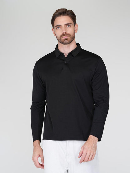 Aqua Wool Camisa Polo de Manga Larga para Hombre con Botones a Presión