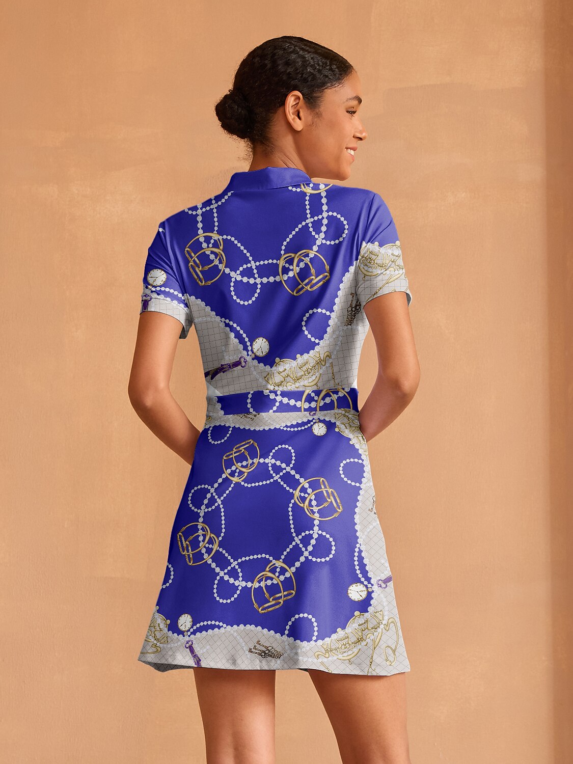Bold Baroque Short Sleeve A-Line 36.5 Inch Dress