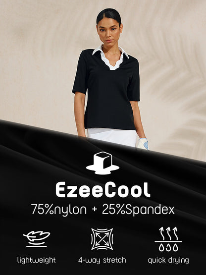 More Than Basic Half Sleeve Curve V-Neck Polo Top UPF50+