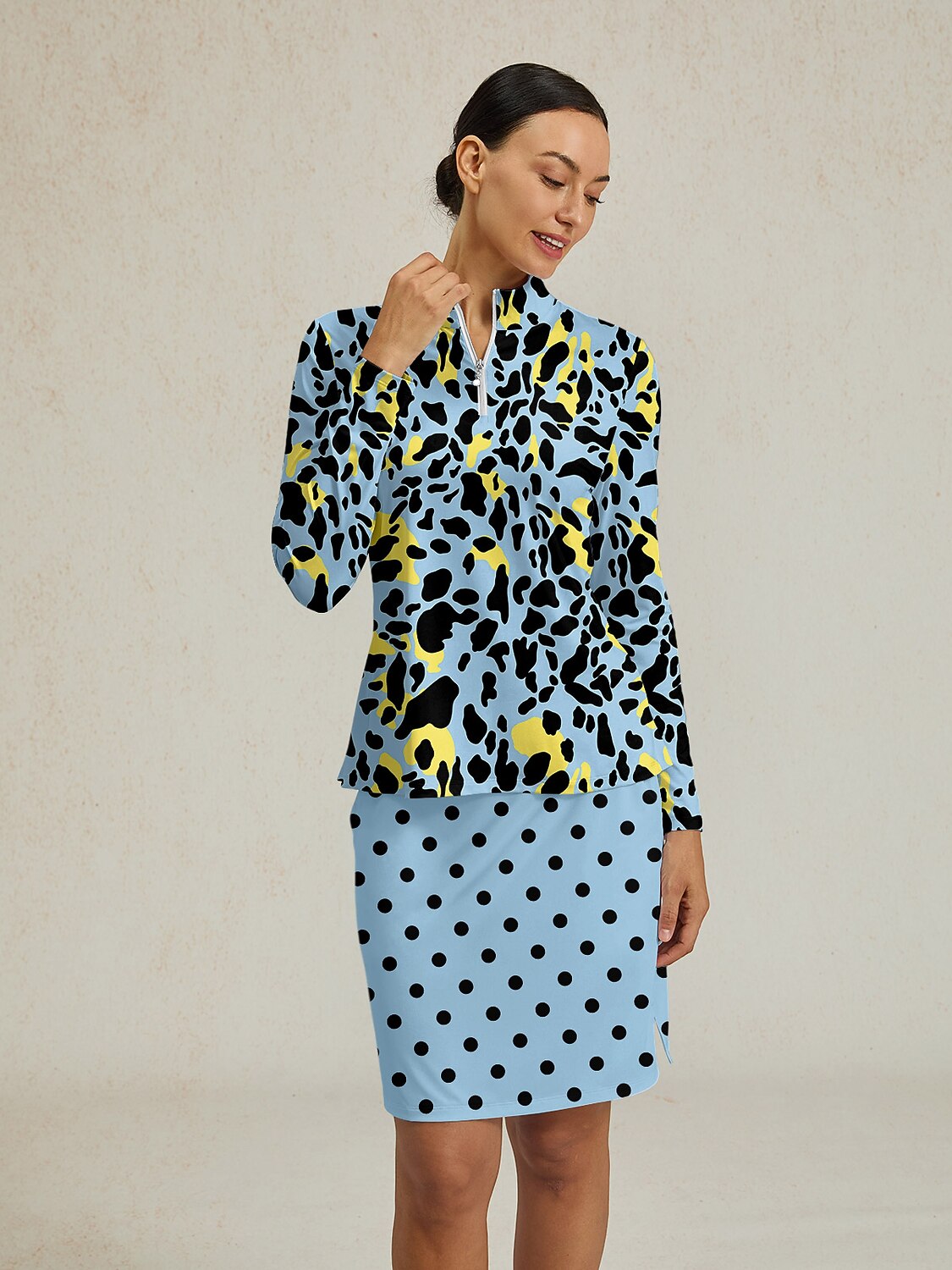 ワイルドライフパーティー シルキーラッフル ゴルフシャツ クォータージップ UPF50+