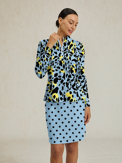 ワイルドライフパーティー シルキーラッフル ゴルフシャツ クォータージップ UPF50+