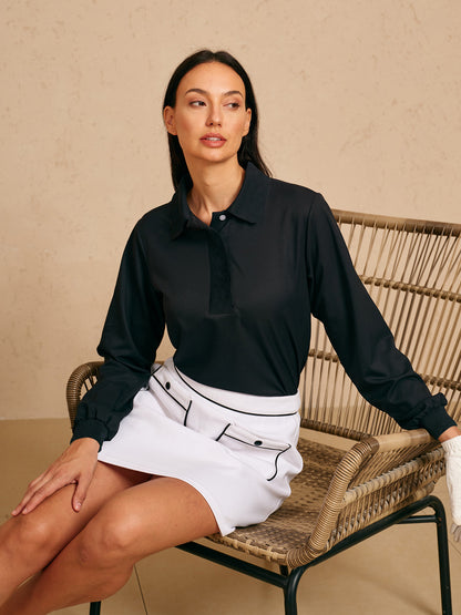 Crisp Couture Long Sleeve Polo Top UPF50+