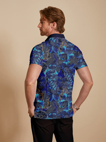 Hyped-up Tropical Herren-Poloshirt mit Rippkragen, UPF50+