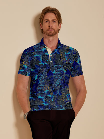 Hyped-up Tropical Herren-Poloshirt mit Rippkragen, UPF50+