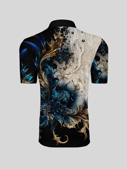 Botanical Energy Men's Ribbed Collar Polo Top UPF50+