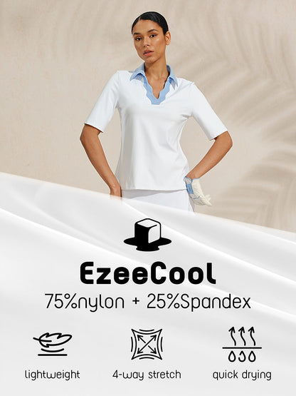 More Than Basic Half Sleeve Curve V-Neck Polo Top UPF50+