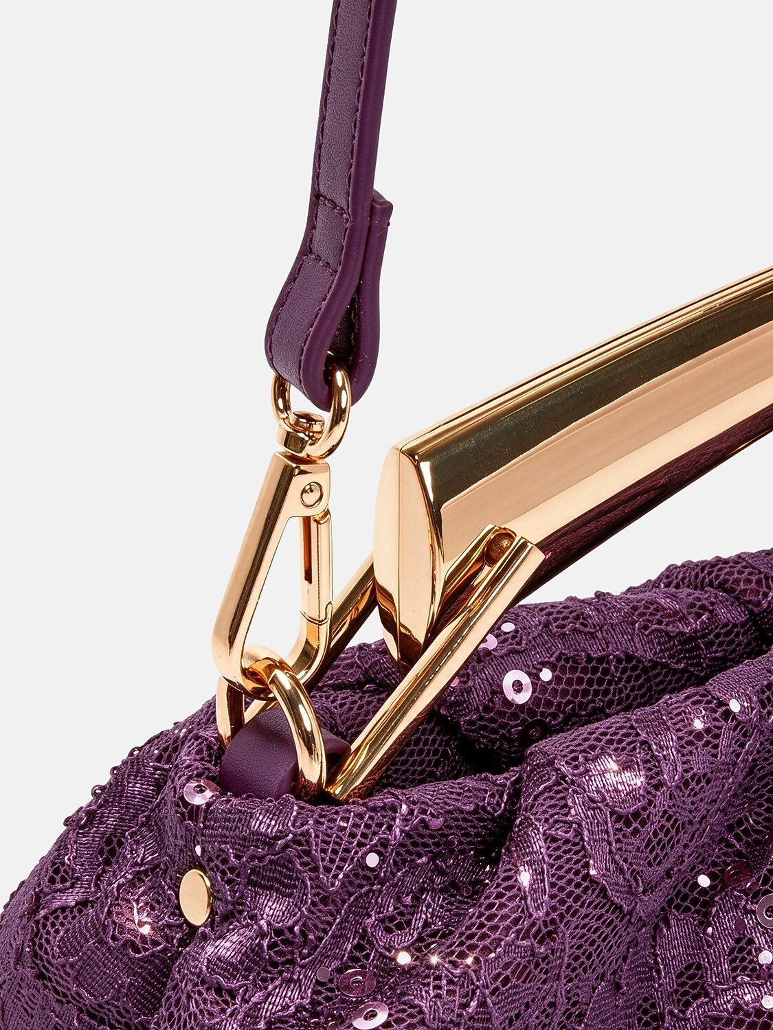 Borsa a mano Plum Shimmer con paillettes e pizzo