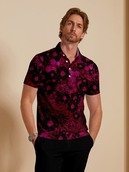 Hyped-up Tropical Men's Ribbed Collar Polo Top UPF50+