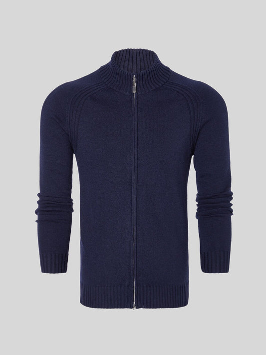 Aqua Wool Men's Dual-Zip Long Sleeve Sweater