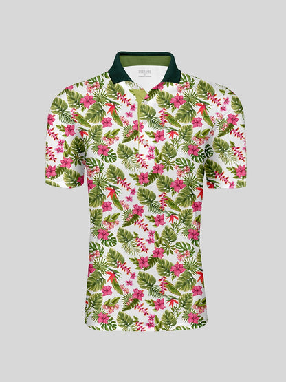 Botanical Energy Men's Ribbed Collar Polo Top UPF50+