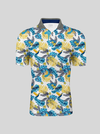 Hyped-up Tropical Men's Ribbed Collar Polo Top UPF50+