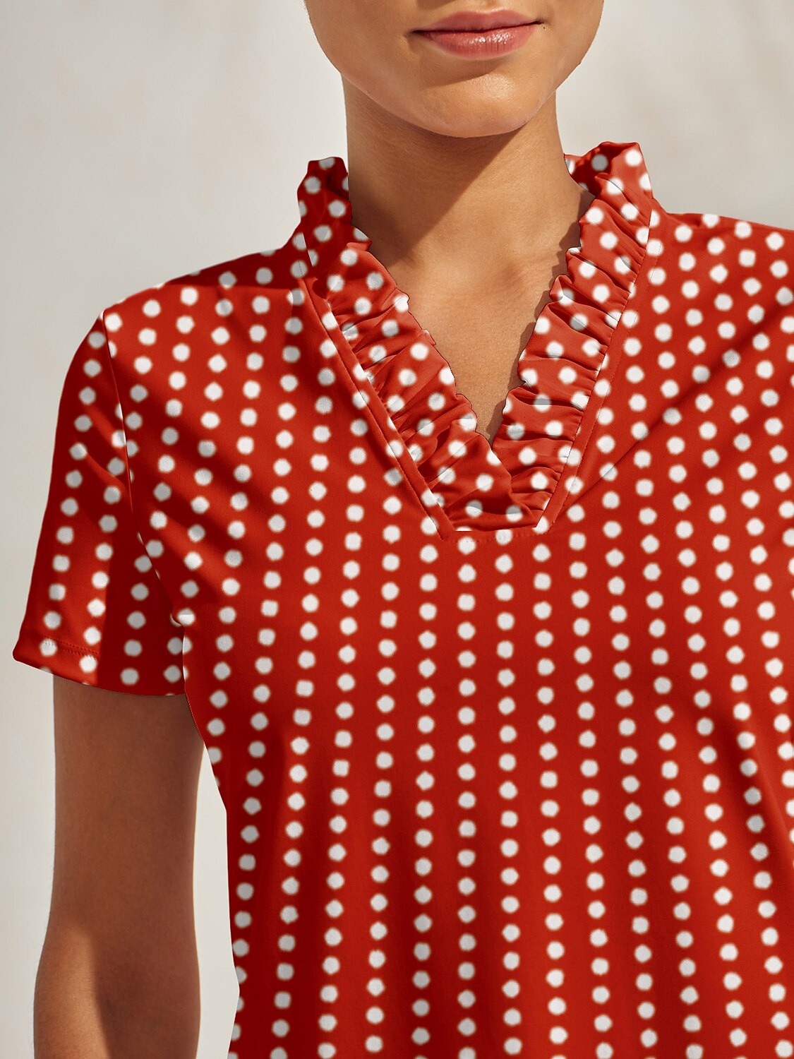 Hyper-prep ラッフル Vネック ポロトップ UPF50+