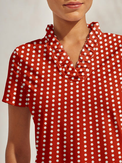 Hyper-prep ラッフル Vネック ポロトップ UPF50+