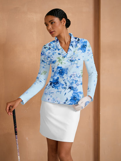 Botanical Energy Ruffle V-Neck Polo Top UPF50+