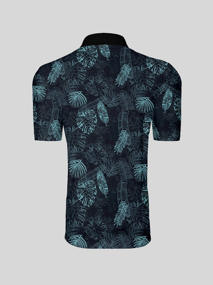 Hyped-up Tropical Men's Ribbed Collar Polo Top UPF50+
