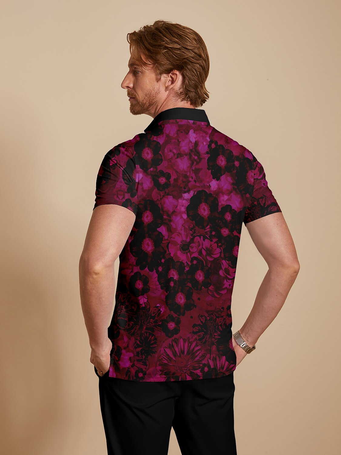 Hyped-up Tropical Men's Ribbed Collar Polo Top UPF50+