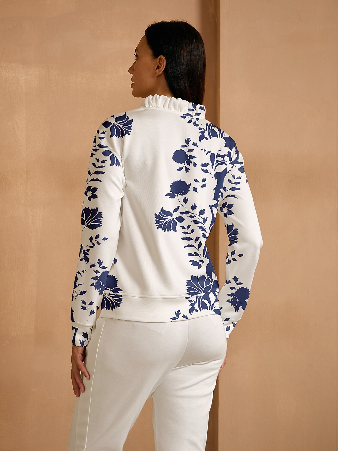 Botanical Energy Long Sleeve Ruffle V-Neck Sweatshirt