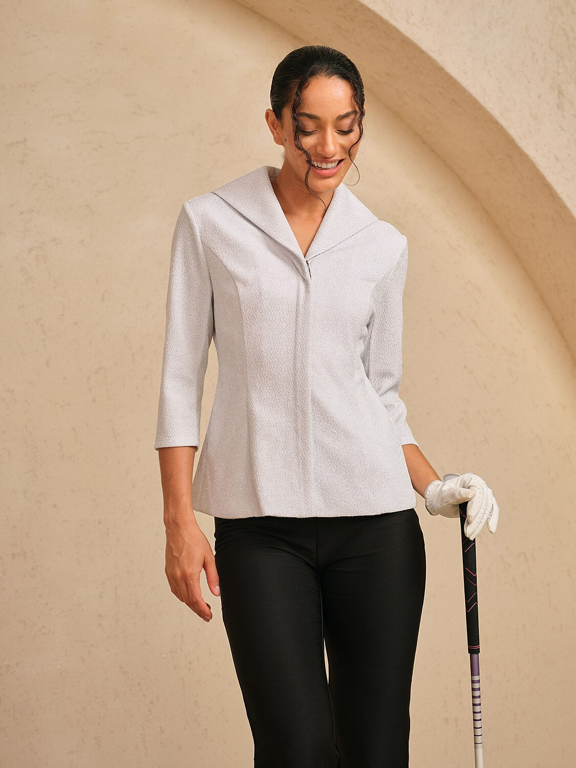 ラグジュアリー限定版 3/4スリーブ 光沢ラペルジャケット