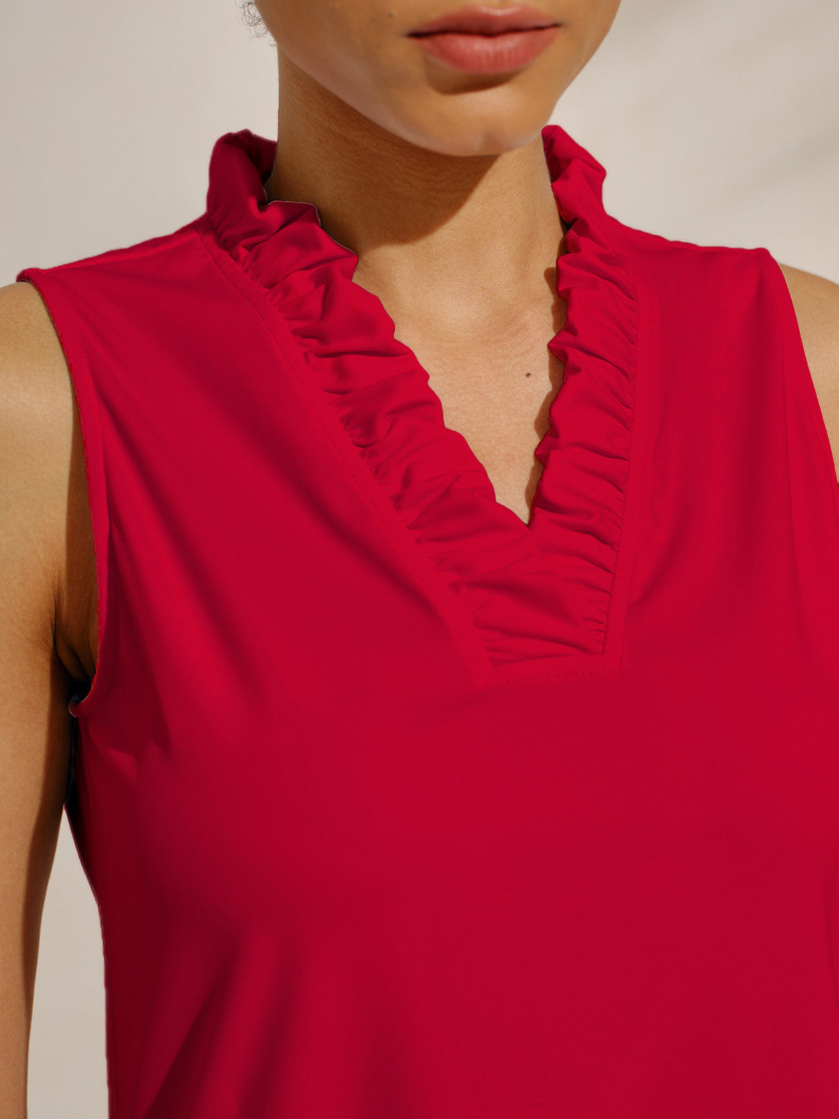 More Than Basic Ruffle V-Neck Sleeveless 36.5 Inch Dress UPF50+