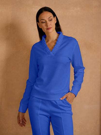 Felpa UltraSoft a maniche lunghe con volant e scollo a V