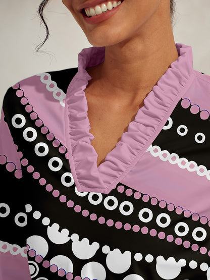 ハイパープレップ ラッフル Vネック シルキーポロトップ UPF50+