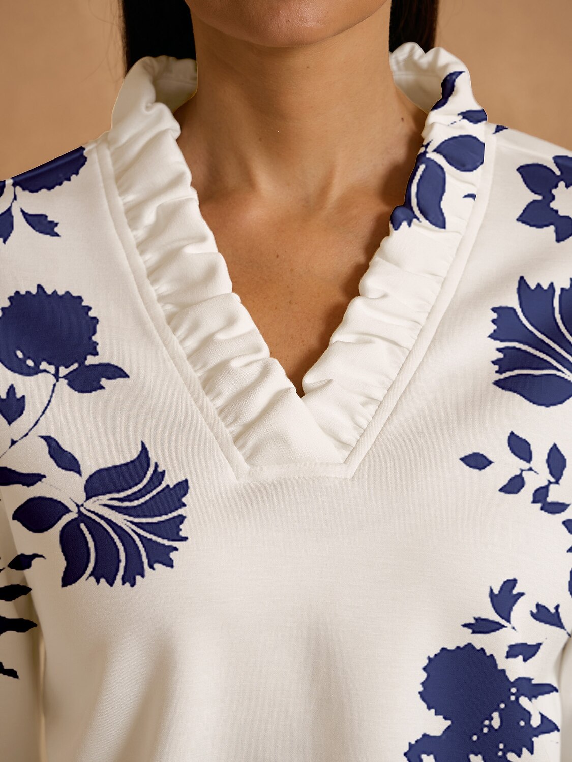 Botanical Energy Long Sleeve Ruffle V-Neck Sweatshirt