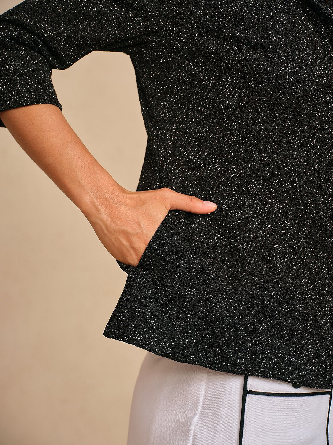 Luxe Limited Edition 3/4 Sleeve Shiny Lapel Jacket