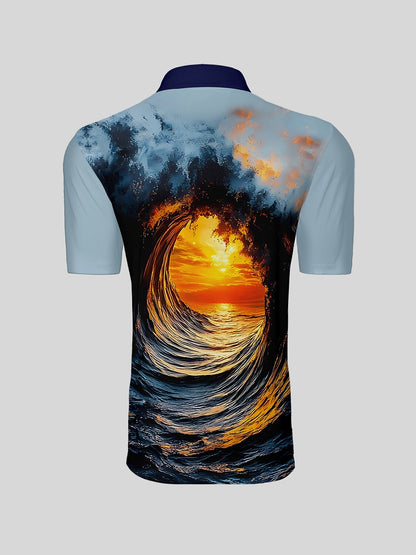 Playful Nautical Men's Ribbed Collar Polo Top UPF50+