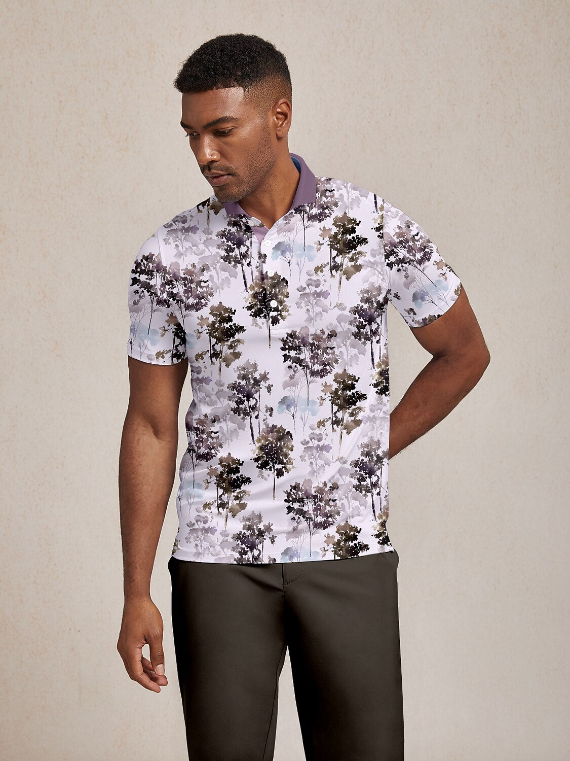 Hyped-up Tropical Men's Ribbed Collar Polo Top UPF50+