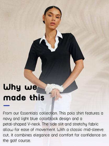 More Than Basic Half Sleeve Curve V-Neck Polo Top UPF50+