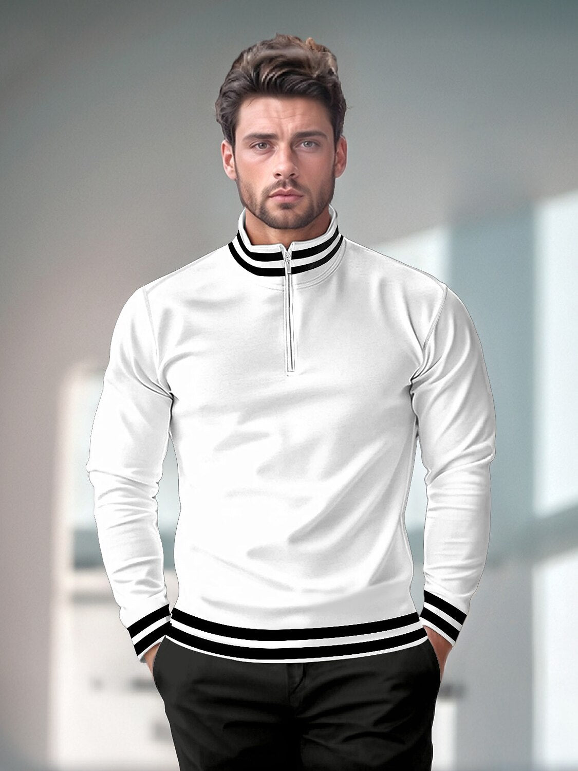 Speels nautisch heren golfshirt met kwart rits UPF50+