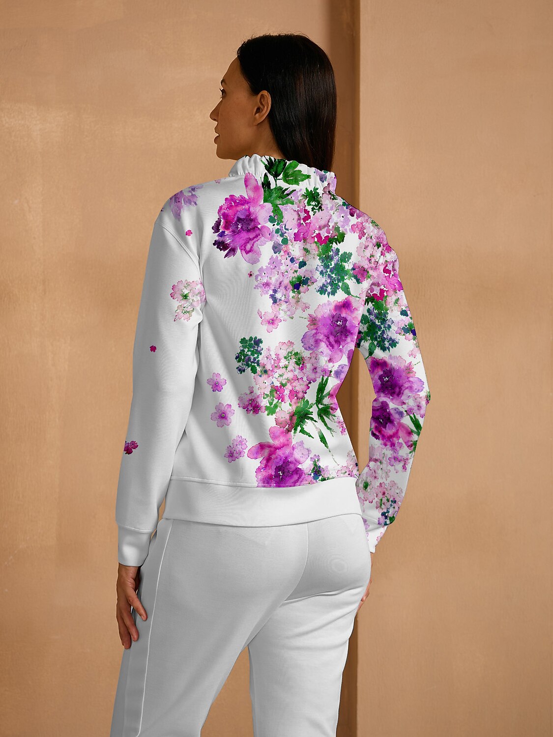 Botanical Energy Long Sleeve Ruffle V-Neck Sweatshirt