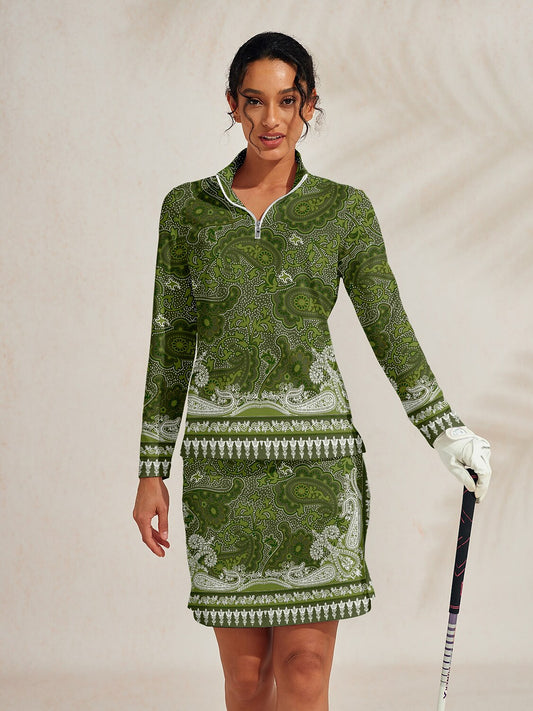 Elegante Polo da Golf Femminile in Seta con Mezza Cerniera UPF50+