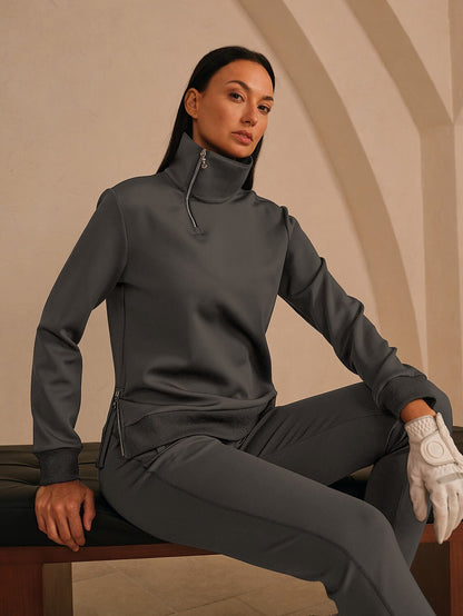 ベーシックを超えたアシンメトリーカラーのゴルフスウェットシャツ