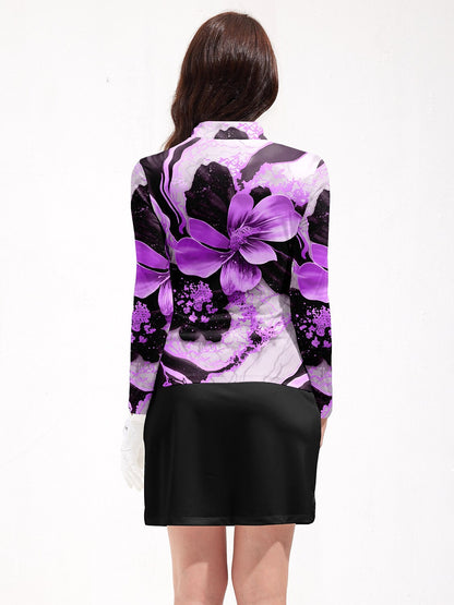 Polo da golf botanico con mezza zip e protezione UPF50+