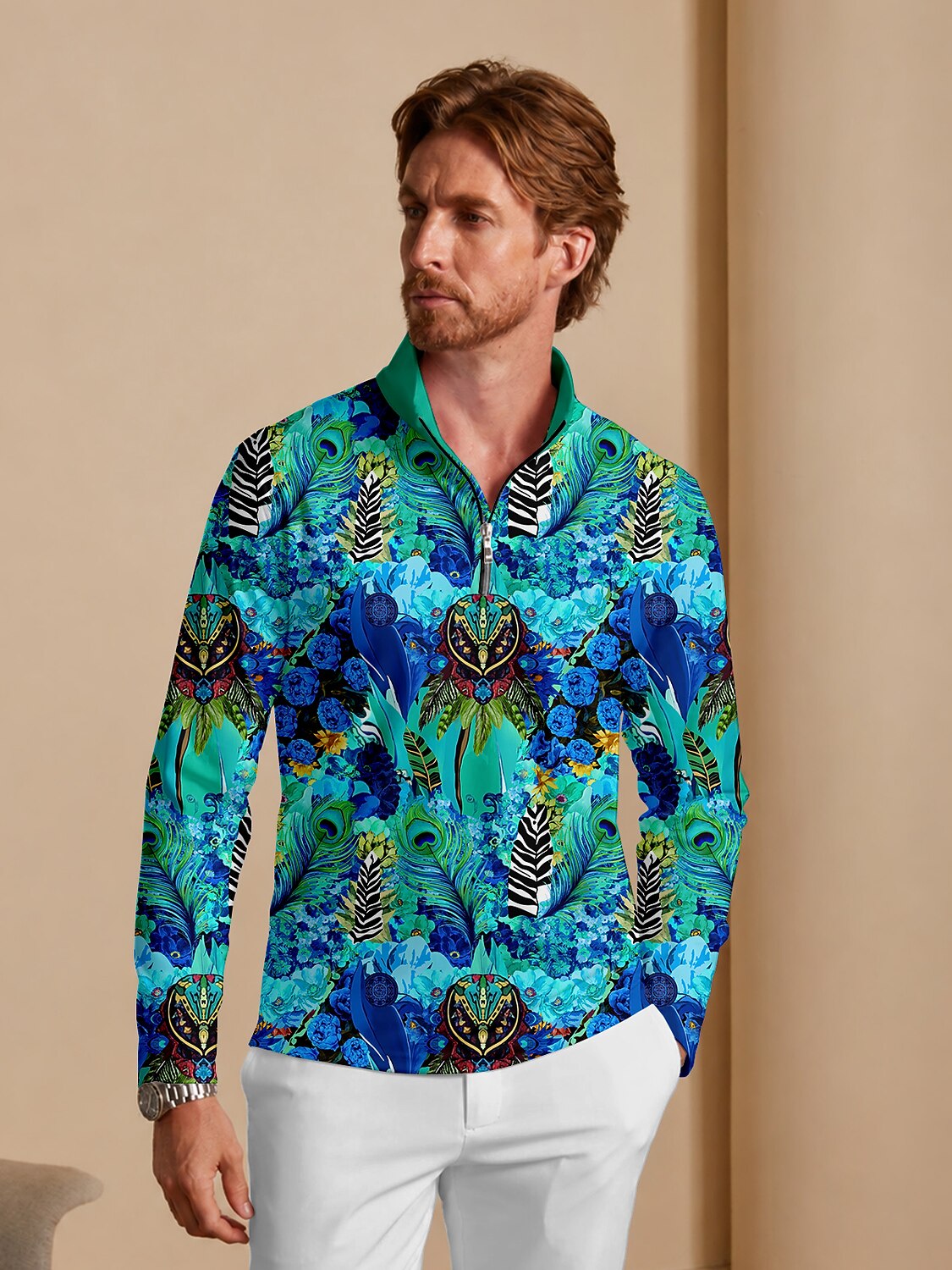 Hyped-up Tropical Herren Golfshirt mit Viertelreißverschluss UPF50+