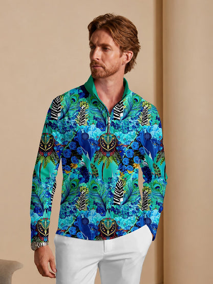 Hyped-up Tropical Herren Golfshirt mit Viertelreißverschluss UPF50+