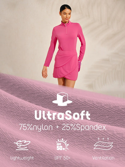Maglia Premium a Maniche Lunghe con Collo Alto, Cerniera a Quarto, Tessuto a Rete, Protezione UPF50+