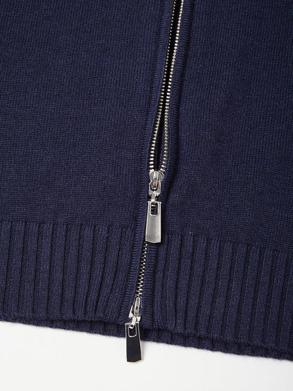 Aqua Wool Men's Dual-Zip Long Sleeve Sweater