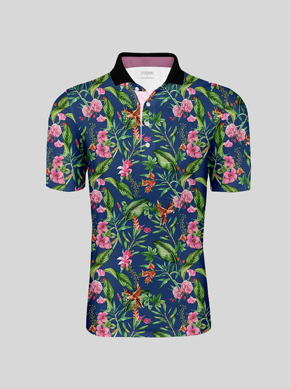 Botanical Energy Men's Ribbed Collar Polo Top UPF50+