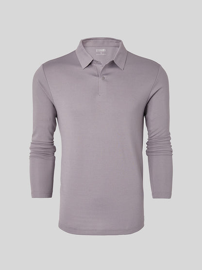Aqua Wool Camisa Polo de Manga Larga para Hombre con Botones a Presión