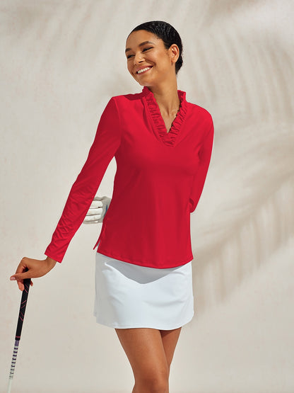 More Than Basic Ruffle V-Neck Polo Top UPF50+