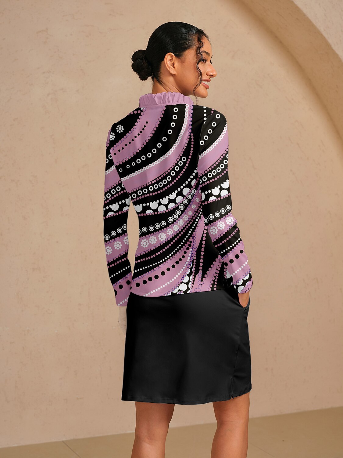 ハイパープレップ ラッフル Vネック シルキーポロトップ UPF50+