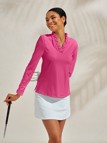 More Than Basic Ruffle V-Neck Polo Top UPF50+
