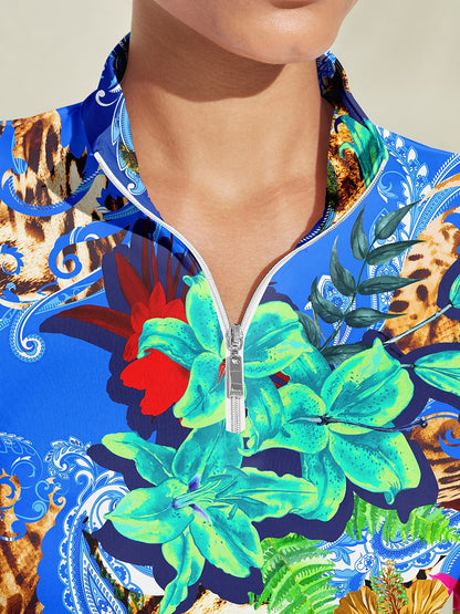 Hyped-up Tropical Golf Shirt Quarterzip UPF50+