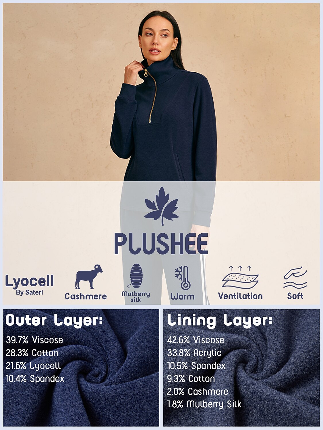 UltraSoft Velour Sudadera de Manga Larga con Cremallera Lateral