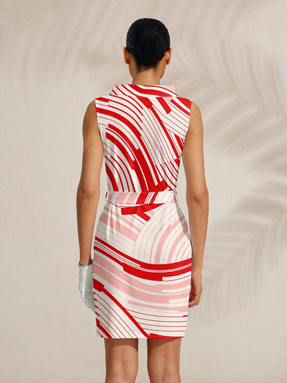Playful Nautical Sleeveless Boat Neck Belt 36.5 Inch Dress