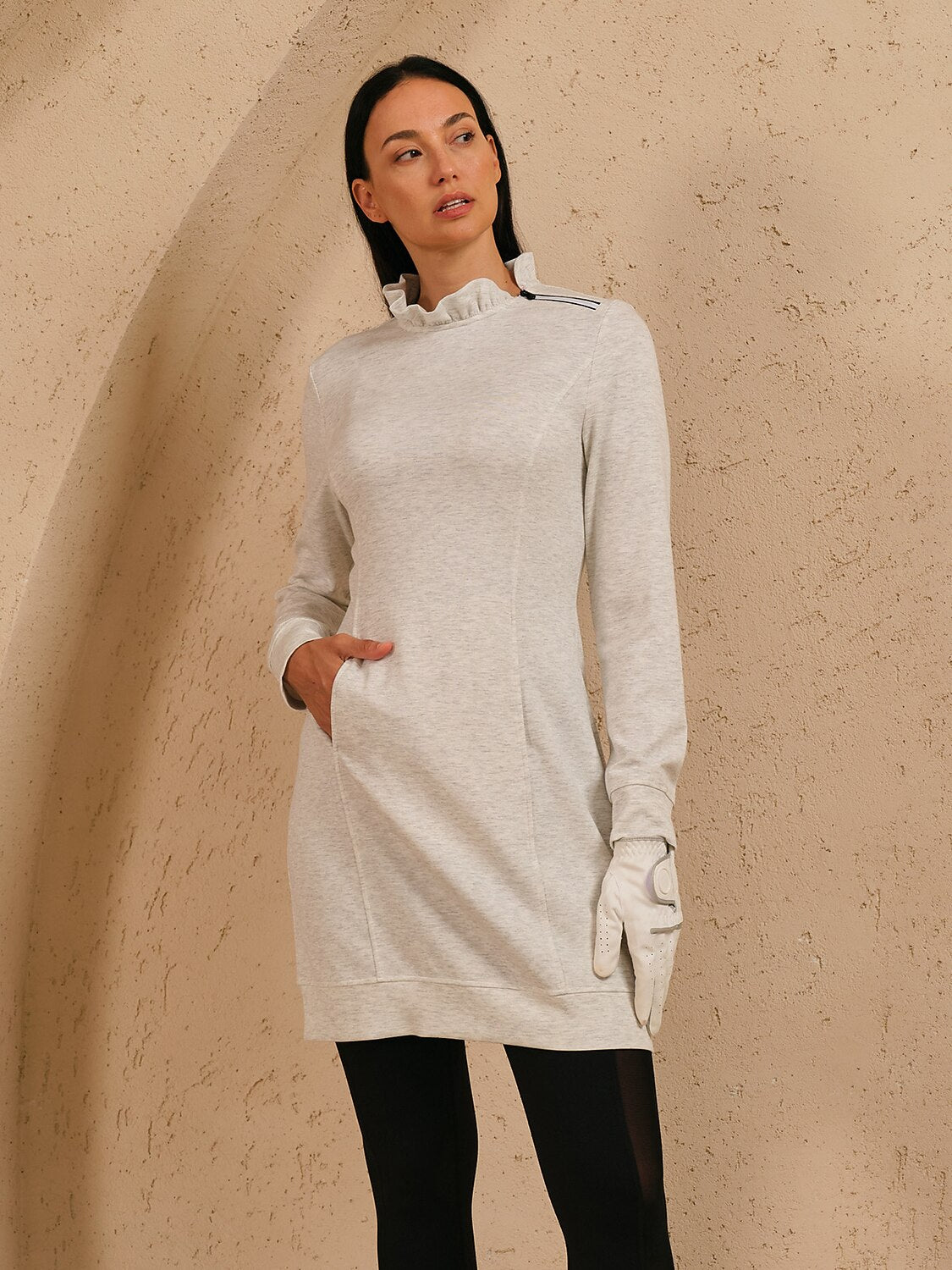 UltraSoft Long Sleeve Ruffle 36.5 Inch Dress