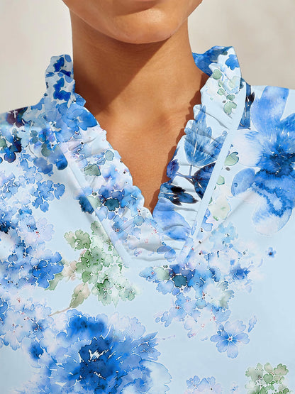 Botanical Energy Ruffle V-Neck Polo Top UPF50+